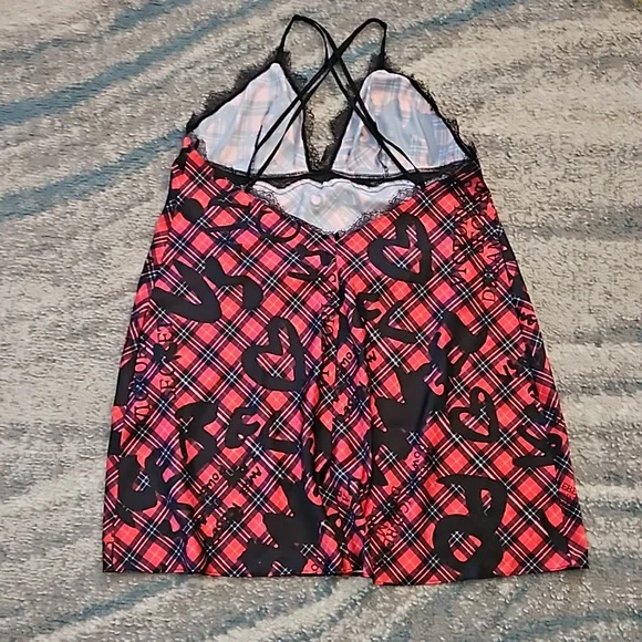 Victoria's Secret Woman's Red & Black Plaid Lace Chemise Slip Nightgown Sz:L EUC - Picture 2 of 6